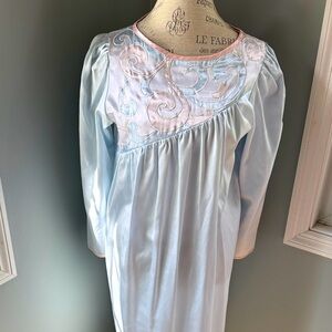 Natori vintage Neiman Marcus baby blue pink long sleeved satin gown EUC size S/M